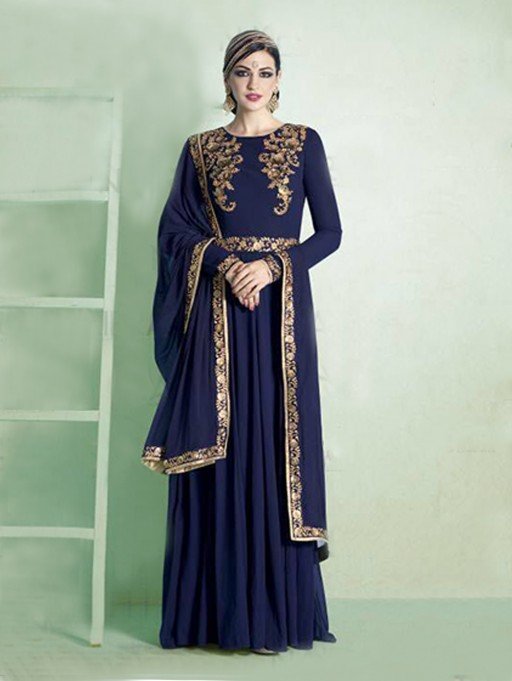 Make-Up and Bindi-blue-georgette-anarkali-suit-with-embroidery-work