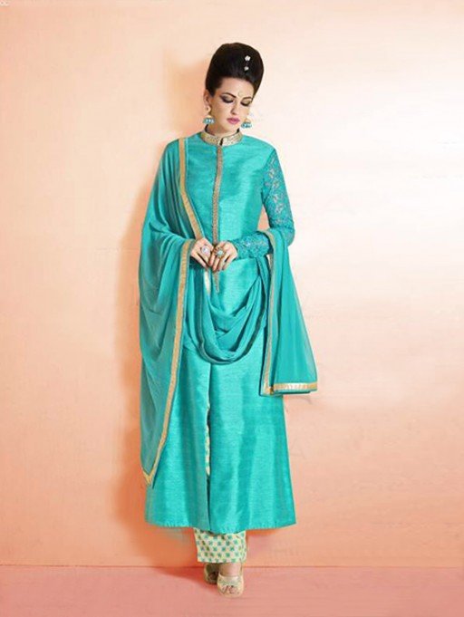Right Length-sea-green-bhagalpuri-suit-with-embroidery-work