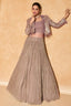 Rose Golden Georgette Sequin Embroidered Crop Top Jacket with Skirt - red georgette saree embroidered