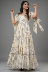 Off White Rayon Printed Anarkali Kurti