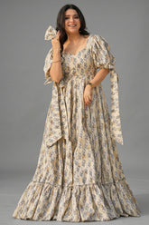 Cream Rayon Printed Anarkali Kurti