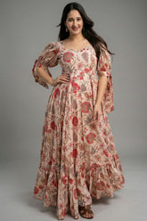 Pink Rayon Printed Anarkali Kurti