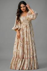 Cream Rayon Printed Anarkali Kurti