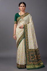 Off White Gaji Silk Traditional Bridal Panetar Saree
