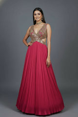Pink Chinon Wraped Style Side Cutout Anarkali Suit with Sequin Mirror Work