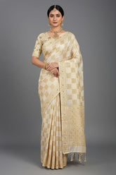 Off White Semi Silk Cutdana Worked Saree