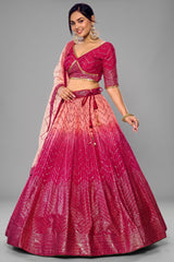 Pink Ombre Chinon Chevron Sequin Work Lehenga