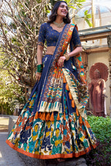 Tussar Silk Printed Flared Lehenga