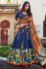 Tussar Silk Printed Flared Lehenga