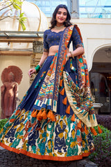 Tussar Silk Printed Flared Lehenga