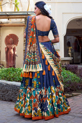 Tussar Silk Printed Flared Lehenga