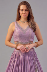 Purple Tissue Shimmer Sequin Embroidered Pleated Lehenga - red saree embroidered