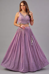 Purple Tissue Shimmer Sequin Embroidered Pleated Lehenga - red saree embroidered