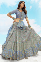Silk Floral Embroidery and Sequin Worked Lehenga