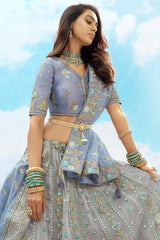 Silk Floral Embroidery and Sequin Worked Lehenga