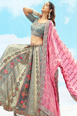 Silk Floral Embroidered and Sequin Worked Lehenga