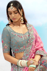 Silk Floral Embroidered and Sequin Worked Lehenga