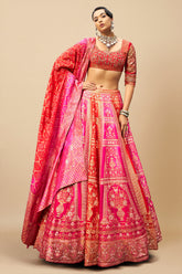 Pink and Orange Silk Traditional Woven Lehenga with Bandhej Dupatta