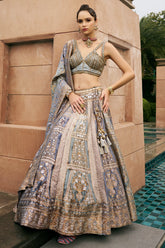 Grey Silk Traditional Woven Lehenga with Bandhej Dupatta
