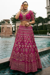 Rani Pink Silk Traditional Woven Lehenga