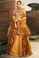Golden Silk Floral Woven Traditional Lehenga