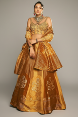 Golden Silk Floral Woven Traditional Lehenga