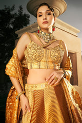 Golden Silk Floral Woven Traditional Lehenga