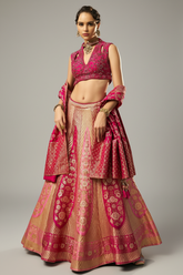 Pink Silk Floral Woven Lehenga