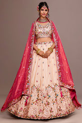 Cream Tissue Sequins Embroidery Lehenga