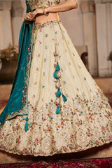 Cream Tissue Sequins Embroidery Lehenga