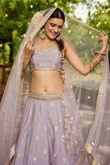 Mauve Chinon Chiffon Sequins Embroidery Lehenga