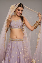Mauve Chinon Chiffon Sequins Embroidery Lehenga - chiffon saree embroidery