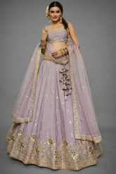 Mauve Chinon Chiffon Sequins Embroidery Lehenga