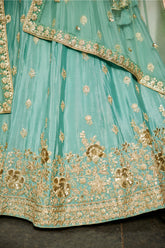 Sea Green Chinon Chiffon Sequins Embroidery Lehenga - green chiffon saree embroidery