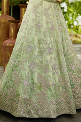Lime Green Tissue Sequin Embroidered Lehenga