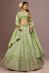 Lime Green Tissue Sequin Embroidered Lehenga