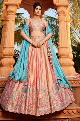Nude Peach Georgette Sequins Embroidery Lehenga