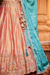 Nude Peach Georgette Sequins Embroidery Lehenga