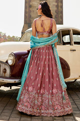 Rose Pink Georgette Sequins Embroidery Lehenga