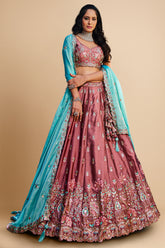 Rose Pink Georgette Sequins Embroidery Lehenga