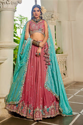 Pink Satin Sequin Embroidery Lehenga