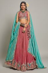 Pink Satin Sequin Embroidery Lehenga