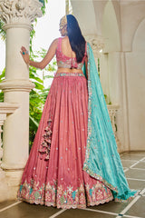 Pink Satin Sequin Embroidery Lehenga