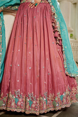 Pink Satin Sequin Embroidery Lehenga