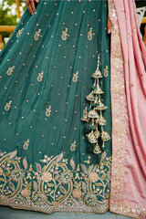 Teal Green Chinon Sequin Embroidery Lehenga