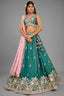 Teal Green Chinon Sequin Embroidery Lehenga - green saree embroidery