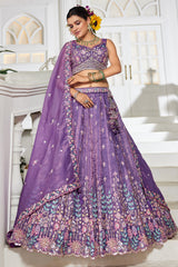 Purple Tissue Sequin Embroidery Lehenga