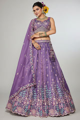 Purple Tissue Sequin Embroidery Lehenga