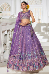 Purple Tissue Sequin Embroidery Lehenga