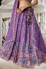 Purple Tissue Sequin Embroidery Lehenga